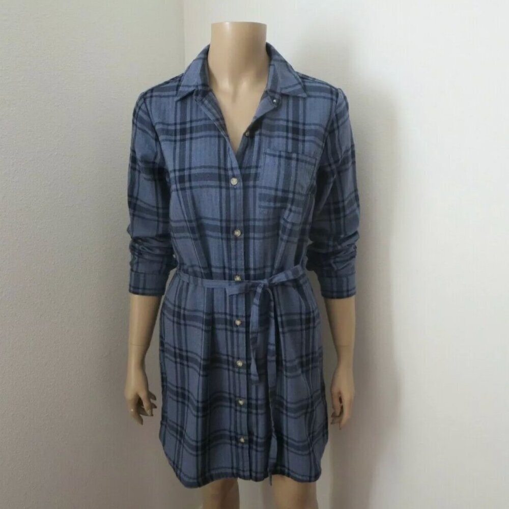 NWT Abercrombie & Fitch Flannel Plaid Shirt Dress Size XS Navy Blue